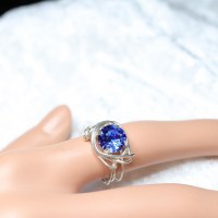 10012 925er Ring mit Swarovski ® Xirius 8 mm sapphire gedrahtet