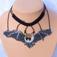 10132 Ausgefallenes Halsband Gothic Schmetterling in Peyote 925er