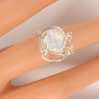 10561 925er Ring gedrahtet mit Swarovski® Carree white opal 10mm