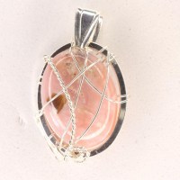 10585 925er Anhänger gedrahtet mit Pink Opal