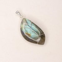 10657 925er Anhänger gedrahtet mit farbenfrohem Labradorit Cabochon