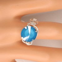 10903 Silberring gedrahtet mit Swarovski® Rivoli 12mm crystal azure blue