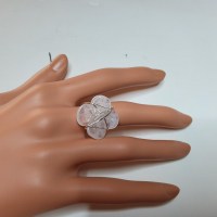 11352 935er Ring gedrahtet mit Rosenquarz Blüte Blume