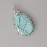 11673 935er Anhänger gedrahtet mit Larimar Cabochon Tropfen