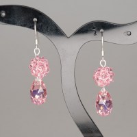 11753 925er Ohrringe mit Kugeln aus Swarovski® Xilions 3mm light rose und Swarovski® Flat Briolettes