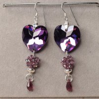 11790 925er Ohrringe mit Swarovski® Flat Hearts crystal heliotrope