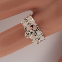 11893 925er Ring mit facettierten Pink Opal Perlen, größenverstellbar