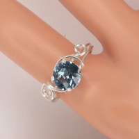 12107 925er Ring mit Swarovski® Chaton 8mm aquamarine, gedrahtet