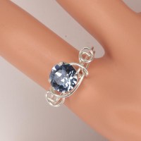 12109 925er Ring mit Swarovski® Chaton 8mm light sapphire, gedrahtet