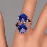 12238 925er Ring mit 2 Swarovski® Rivolis 10mm majestic blue gefasst