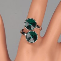 12239 925er Ring mit 2 Swarovski® Rivolis 10mm emerald gefasst