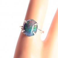 12354-1 925er Ring mit bunt schillerndem schwarzen Opal