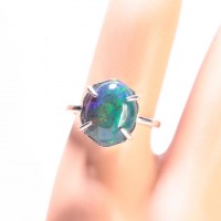 12354 925er Ring mit bunt schillerndem schwarzen Opal