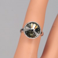 12356 925er Ring gefasst mit Swarovski® Rivoli black diamond 12mm