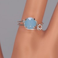 12437 925er Ring mit Swarovski® Xirius air blue opal, 8mm, gedrahtet