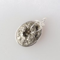 12498 Silberanhänger mit Druzy Pyrit Cabochon (oval), gedrahtet in 935er Silber