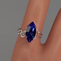 12772 925er Ring, gedrahtet, mit Swarovski® Navette 15mm, majestic blue