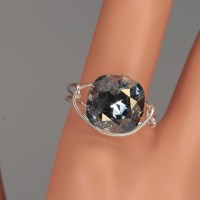 12776 925er Ring, gedrahtet, mit Swarovski® Carree 12mm, jet hematite