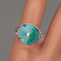 12780 925er Ring, gedrahtet, mit Swarovski® Rivoli 14mm, crystal laguna delite