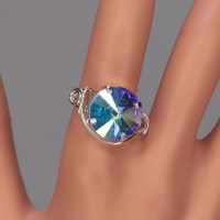 12807 925er Ring, gedrahtet, mit Swarovski® Rivoli 14mm, crystal AB