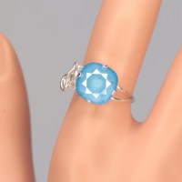 12896 925er Ring mit Swarovski® Carree 10mm shiny lacquer crystal summer blue gedrahtet