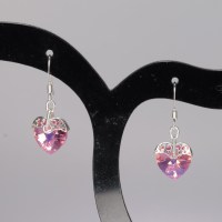 12910 925er Ohrringe mit Swarovski® Herzen 10mm rose AB und Verzierung aus Silber