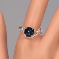 12918 925er Ring mit Swarovski® Xirius, 8mm, denim blue, gedrahtet