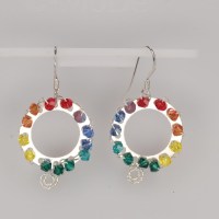 13025 925er Ohrringe rund, Chakra Farben aus Swarovski® Xilions 3mm, gedrahtet