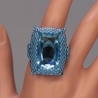 13027 Metallfreier Ring mit Swarovski® Rechteck aquamarine