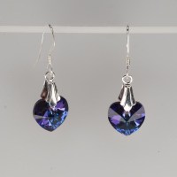 13043 925er Ohrringe mit Swarovski® Herzen 10mm crystal heliotrope