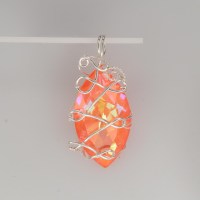 13049 935er Anhänger Drahtschmuck mit Swarovski® Navette 32mm crystal AB ultra orange