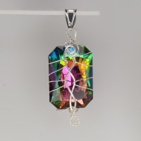 13050 925er Anhänger Drahtschmuck mit Swarovski® fancy stone Rechteck 27mm crystal vitrail medium gedrahtet