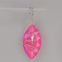 13067 Silberanhänger gedrahtet mit Swarovski® Navette 32mm crystal AB ultra pink, Draht 935er Silber
