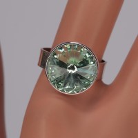 13072 925er Ring mit Swarovski® Rivoli 14mm chrysolite, gefasst, größenverstellbar