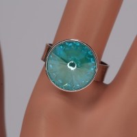 13073 925er Ring mit Swarovski® Rivoli 14mm chrystal laguna delite, gefasst, größenverstellbar