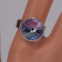 13074 925er Ring mit Swarovski® Rivoli 14mm chrystal vitrail light, gefasst, größenverstellbar