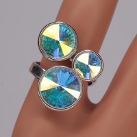 13075 925er Ring mit Swarovski® Rivolis 8, 10 und 12 mm chrystal AB, gefasst, größenverstellbar