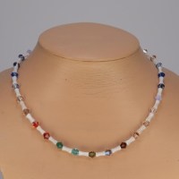 13088 Collier mit Muschel Knochen und Swarovski® Xilions 6mm im Farbverlauf, 925er Verschluss