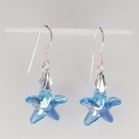 13131 925er Ohrringe mit Swarovski® Seesternen 16mm aquamarine AB