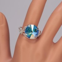 13134 925er Ring gedrahtet mit Swarovski® Rivoli 14mm crystal AB in Krallenfassung