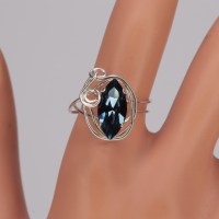 13136 925er Ring gedrahtet mit Swarovski® Navette 15mm denim blue in Krallenfassung