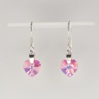 13148 925er Ohrringe mit Swarovski® Herzen 10mm rose AB