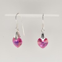 13169 925er Ohrringe mit Swarovski® Herzen 10mm fuchsia AB