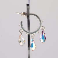 13179-1 925er Creolen (Ohrstecker) mit 6 facettierten Swarovski® Tropfen 11mm crystal AB