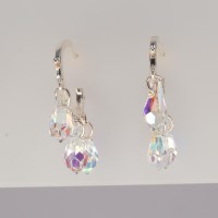 13179 925er Creolen (Ohrstecker) mit 6 facettierten Swarovski® Tropfen 11mm crystal AB