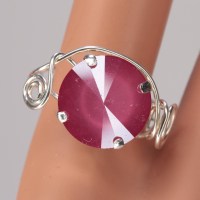 13198 925er Ring gedrahtet mit Swarovski® Rivoli 14mm crystal peony pink in Krallenfassung