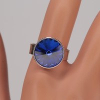 13236 925er Ring mit Swarovski® Rivoli 14mm majestic blue, gefasst, nicht geklebt, variabel