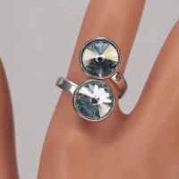13237 925er Ring mit Swarovski® Rivolsi 10mm crystal blue shade, gefasst, nicht geklebt, variabel