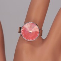 13238 925er Ring mit Swarovski® Rivoli 14mm lotus pink delite, gefasst, nicht geklebt, variabel