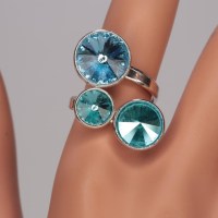 13239 925er Ring mit 3 Swarovski® Rivolsi 8, 10 und 12mm in Türkistönen, gefasst, nicht geklebt
